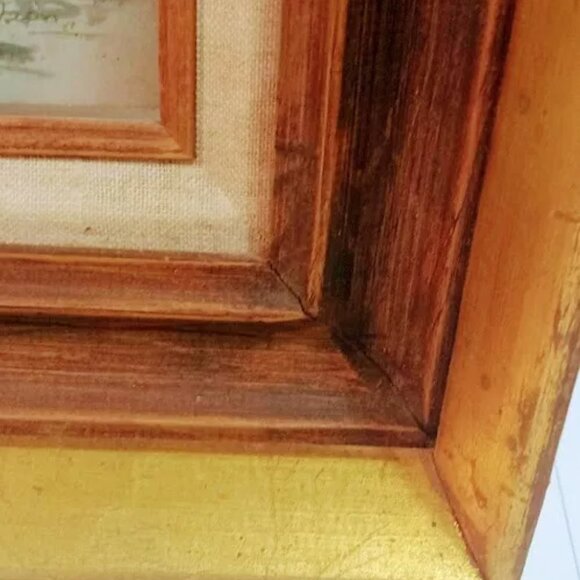 Hecho En Mexico Vintage Golden tone Wooden Picture Frame with signed Print - Picture 8 of 14